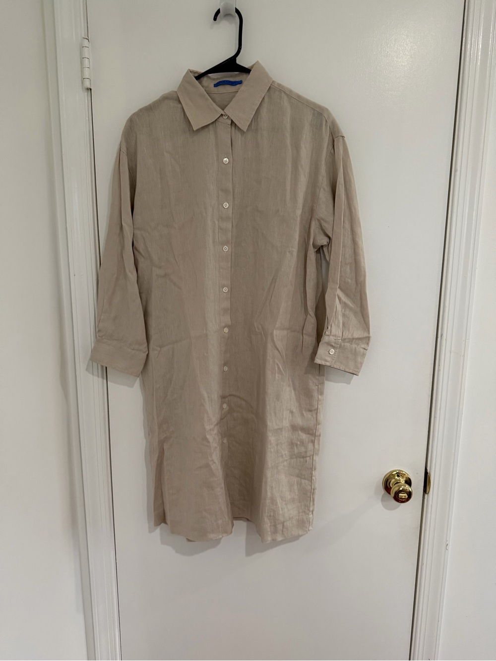 J.McLaughlin Linen Shirt Dress Large Beige Midi Long Sleeve Resort  Preppy